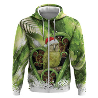 Kakapo New Zealand Christmas In July Hoodie NZ Aroha Koru Fern Marble Vibes LT14 Zip Hoodie Green - Polynesian Pride