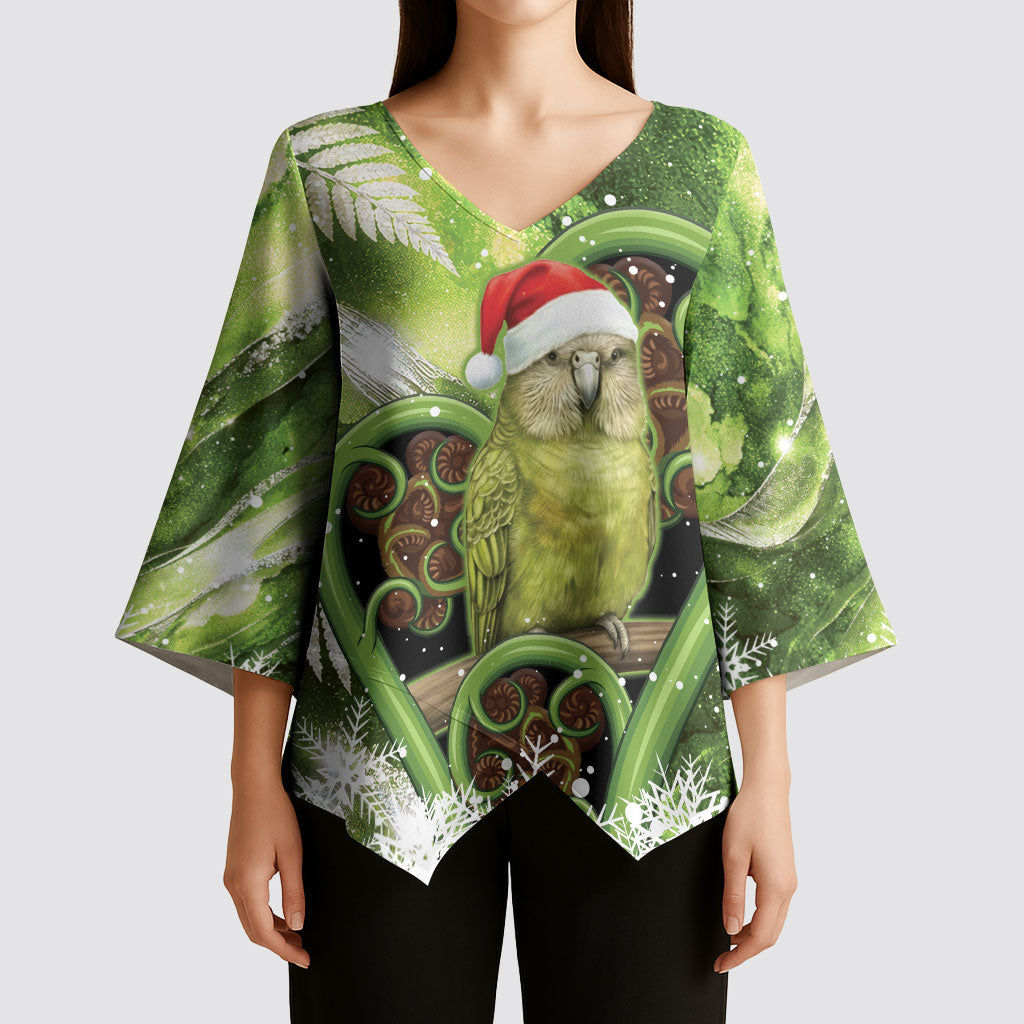 Kakapo New Zealand Christmas In July Kimono Sleeve Blouse NZ Aroha Koru Fern Marble Vibes LT14 - Polynesian Pride