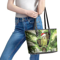 Kakapo New Zealand Christmas In July Leather Tote Bag NZ Aroha Koru Fern Marble Vibes LT14 - Polynesian Pride