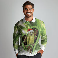 Kakapo New Zealand Christmas In July Long Sleeve Polo Shirt NZ Aroha Koru Fern Marble Vibes LT14 - Polynesian Pride