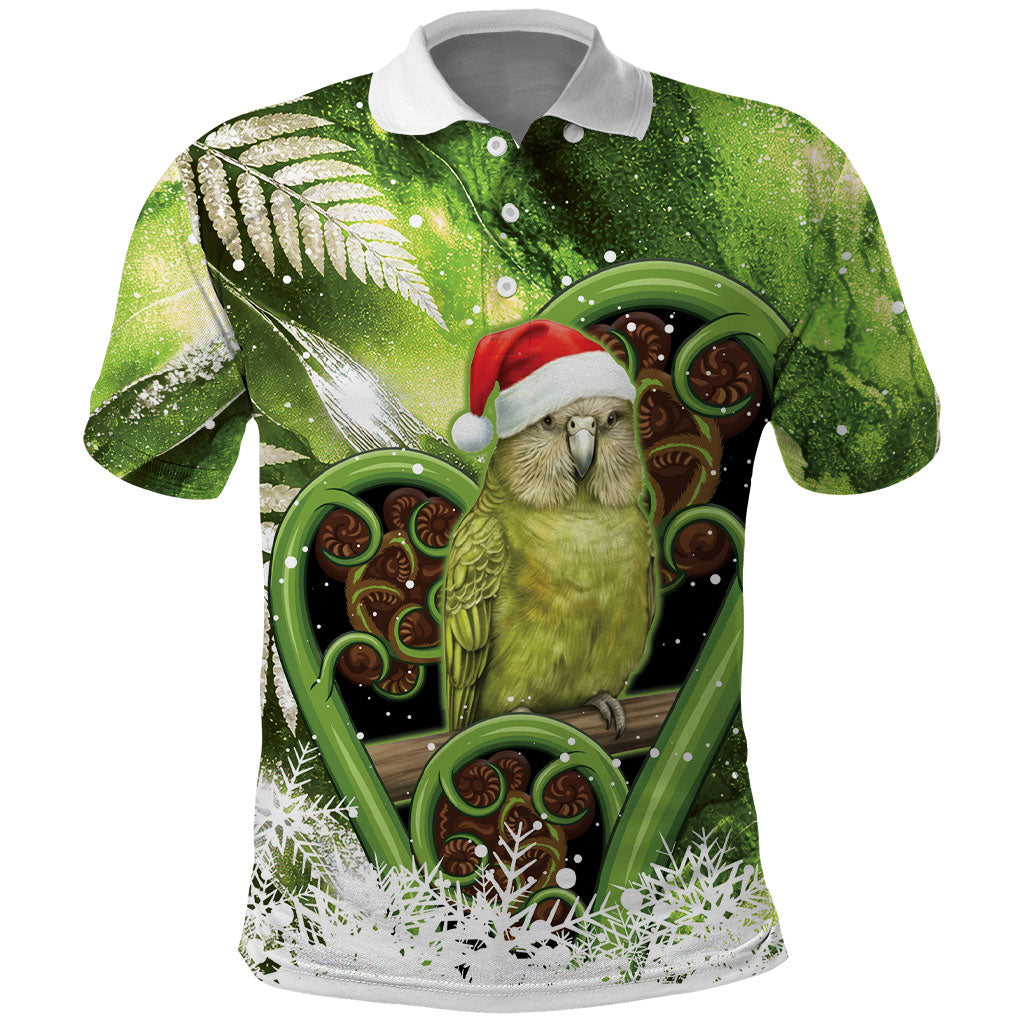 Kakapo New Zealand Christmas In July Polo Shirt NZ Aroha Koru Fern Marble Vibes LT14 Green - Polynesian Pride