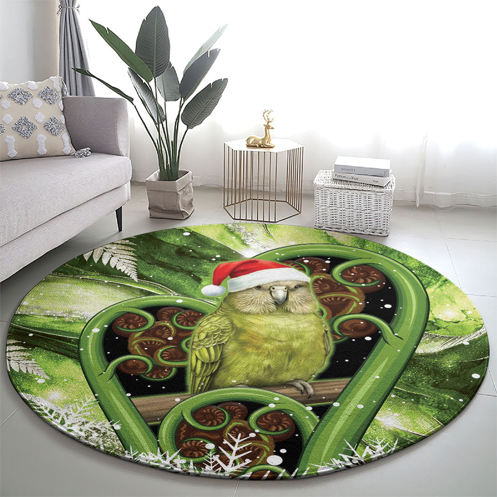 Kakapo New Zealand Christmas In July Round Carpet NZ Aroha Koru Fern Marble Vibes LT14 - Polynesian Pride