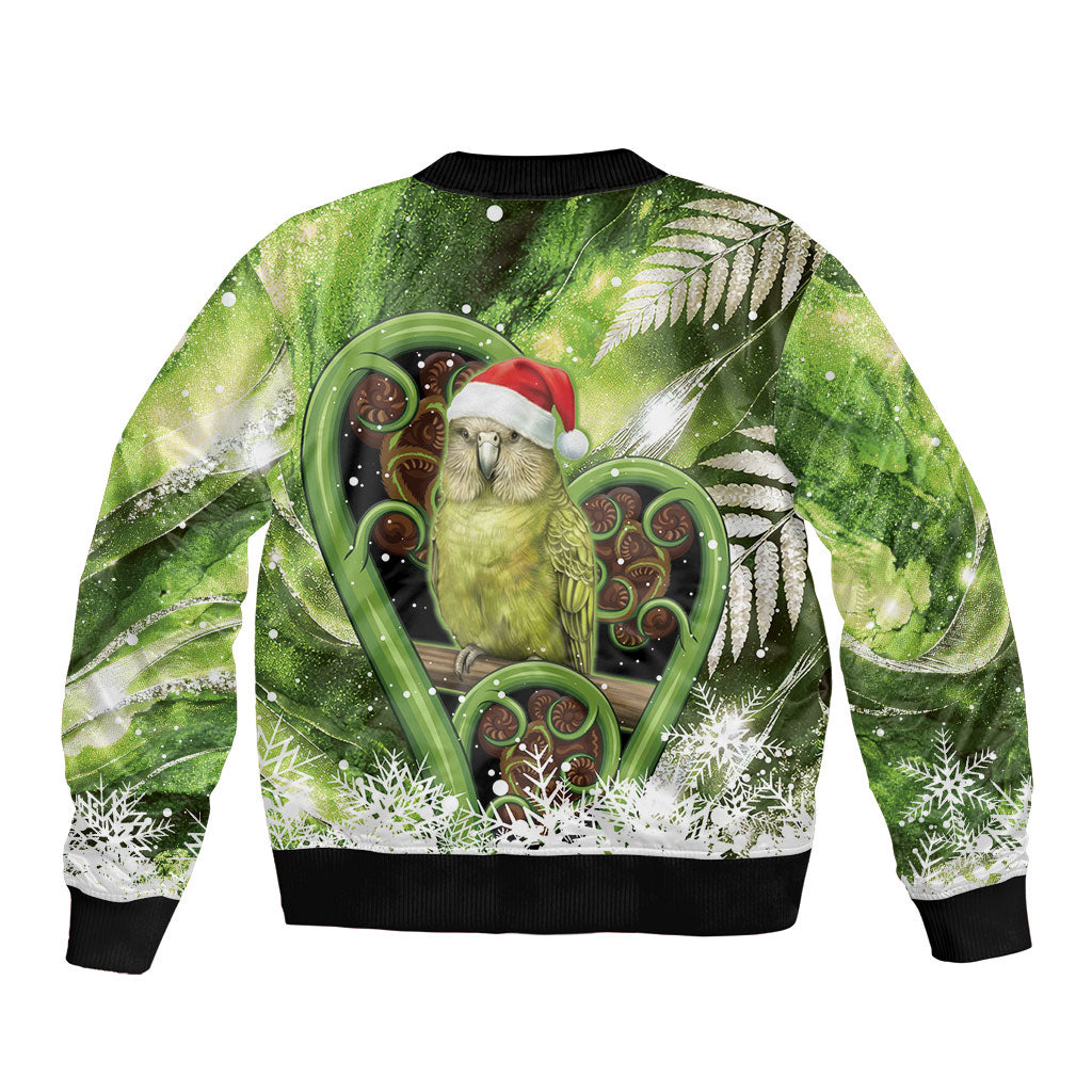 Kakapo New Zealand Christmas In July Sleeve Zip Bomber Jacket NZ Aroha Koru Fern Marble Vibes LT14 - Polynesian Pride