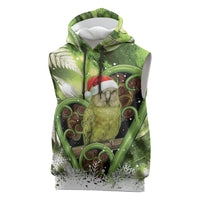 Kakapo New Zealand Christmas In July Sleeveless Hoodie NZ Aroha Koru Fern Marble Vibes LT14 Green - Polynesian Pride