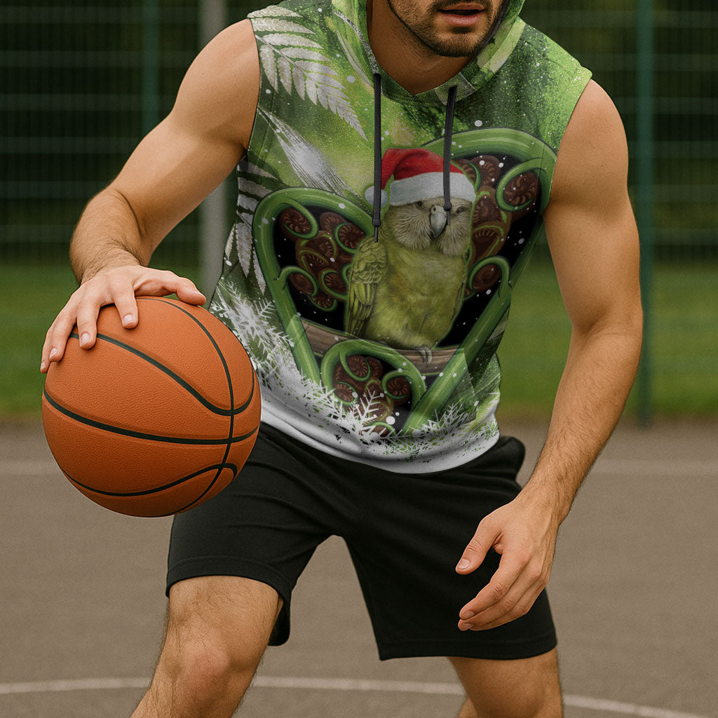 Kakapo New Zealand Christmas In July Sleeveless Hoodie NZ Aroha Koru Fern Marble Vibes LT14 - Polynesian Pride