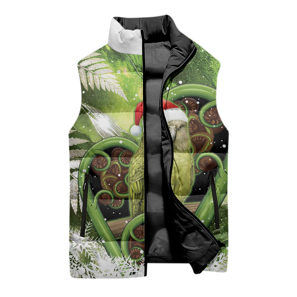 Kakapo New Zealand Christmas In July Sleeveless Puffer Jacket NZ Aroha Koru Fern Marble Vibes LT14 - Polynesian Pride