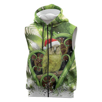 Kakapo New Zealand Christmas In July Sleeveless Zip Hoodie NZ Aroha Koru Fern Marble Vibes LT14 Green - Polynesian Pride
