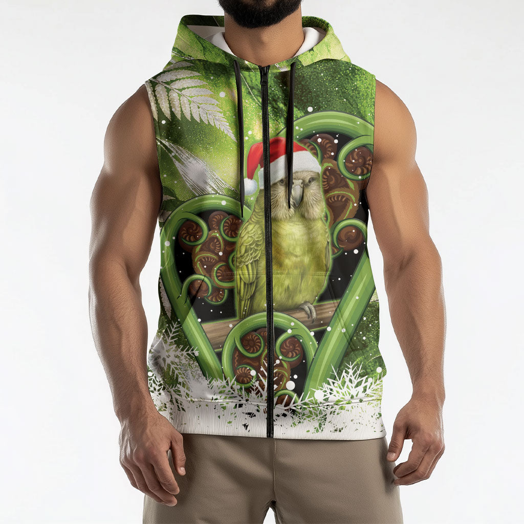 Kakapo New Zealand Christmas In July Sleeveless Zip Hoodie NZ Aroha Koru Fern Marble Vibes LT14 - Polynesian Pride