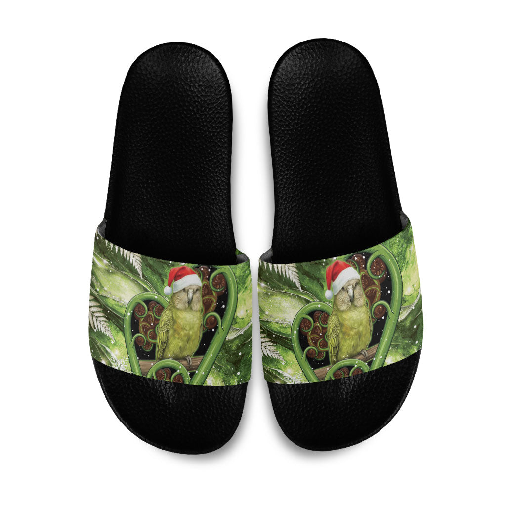 Kakapo New Zealand Christmas In July Slide Sandals NZ Aroha Koru Fern Marble Vibes LT14 Green - Polynesian Pride