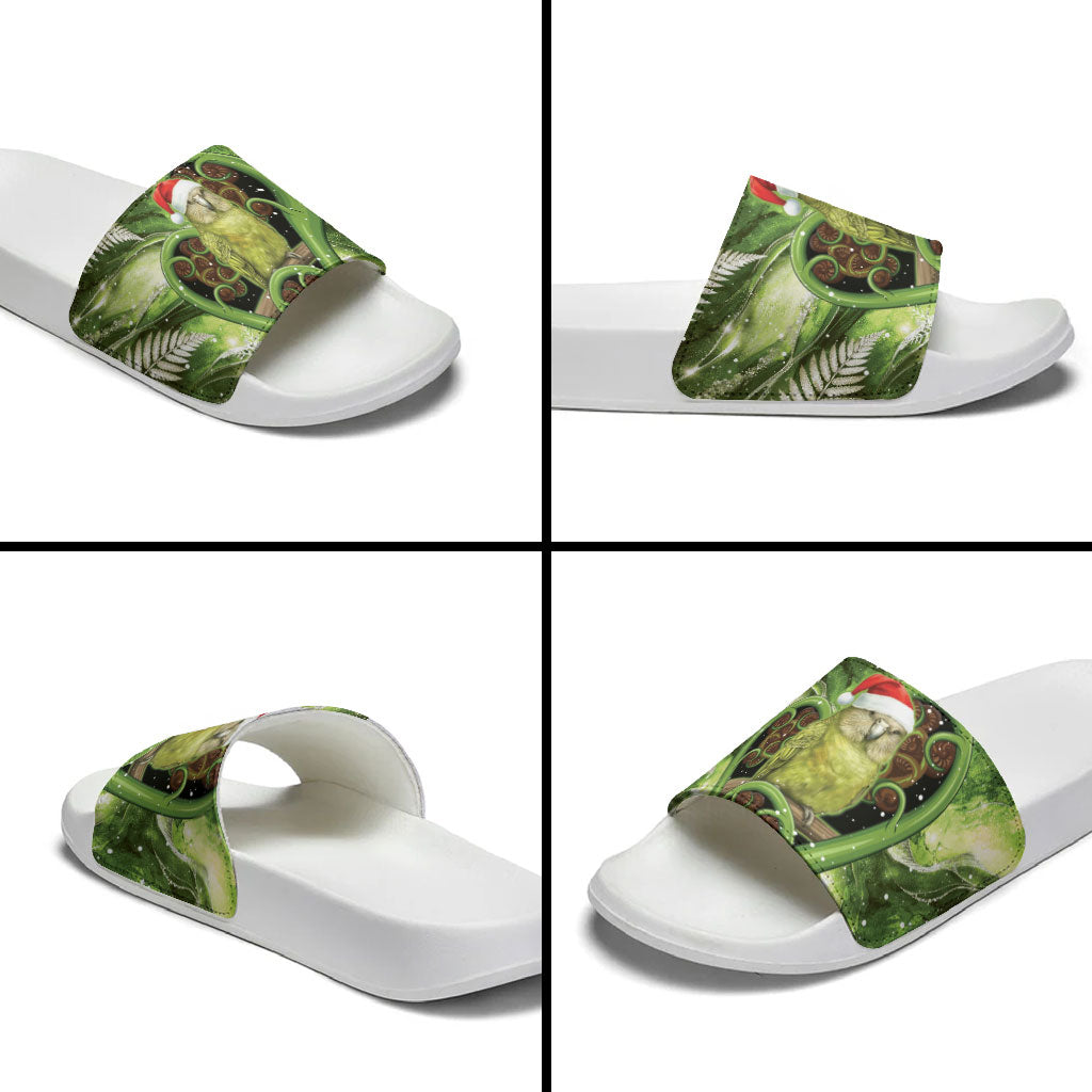 Kakapo New Zealand Christmas In July Slide Sandals NZ Aroha Koru Fern Marble Vibes LT14 - Polynesian Pride