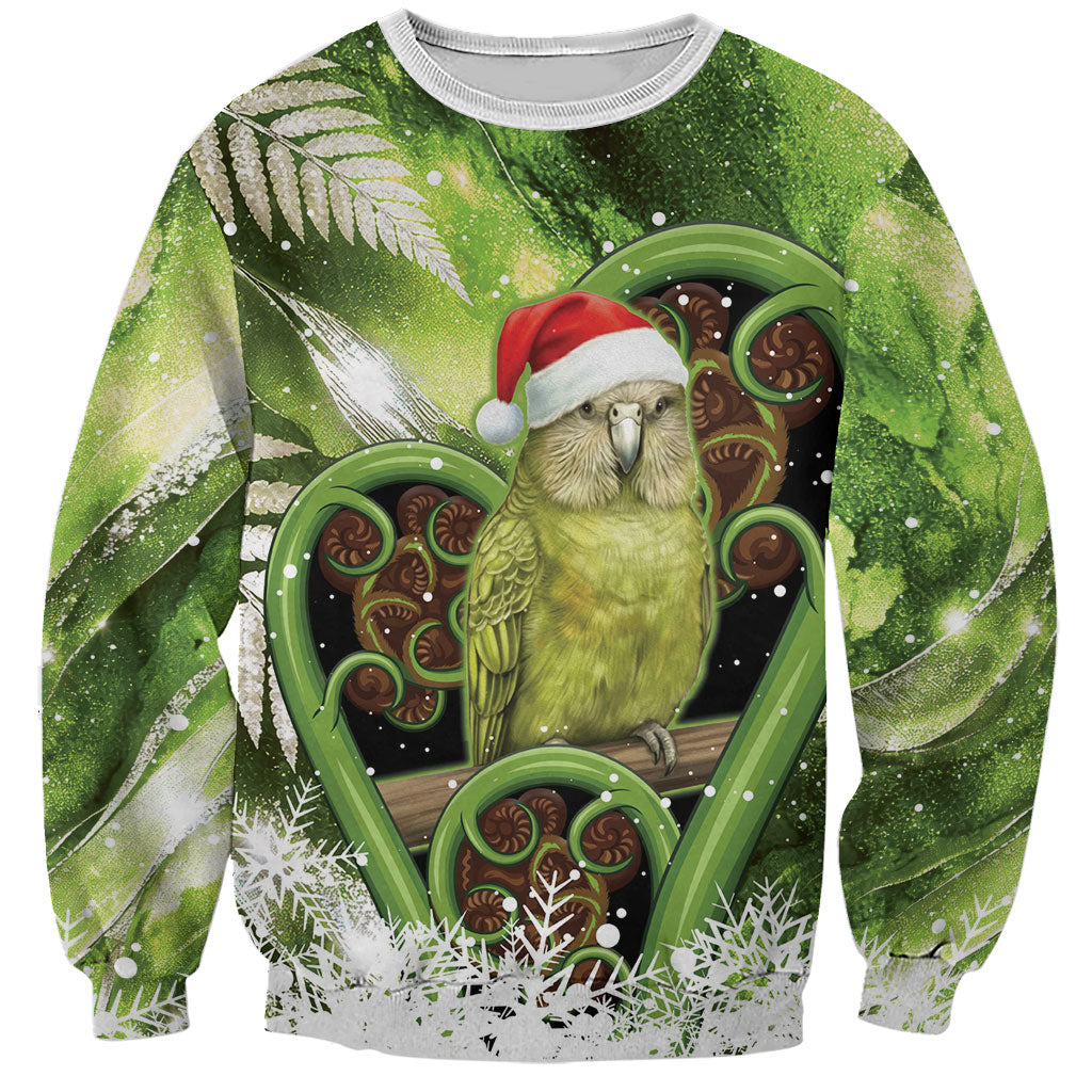 Kakapo New Zealand Christmas In July Sweatshirt NZ Aroha Koru Fern Marble Vibes LT14 Unisex Green - Polynesian Pride