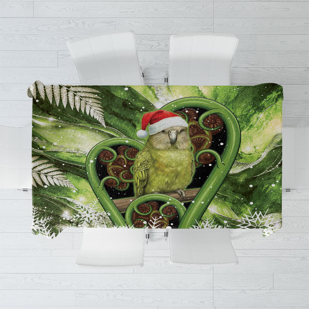 Kakapo New Zealand Christmas In July Tablecloth NZ Aroha Koru Fern Marble Vibes LT14 Green - Polynesian Pride