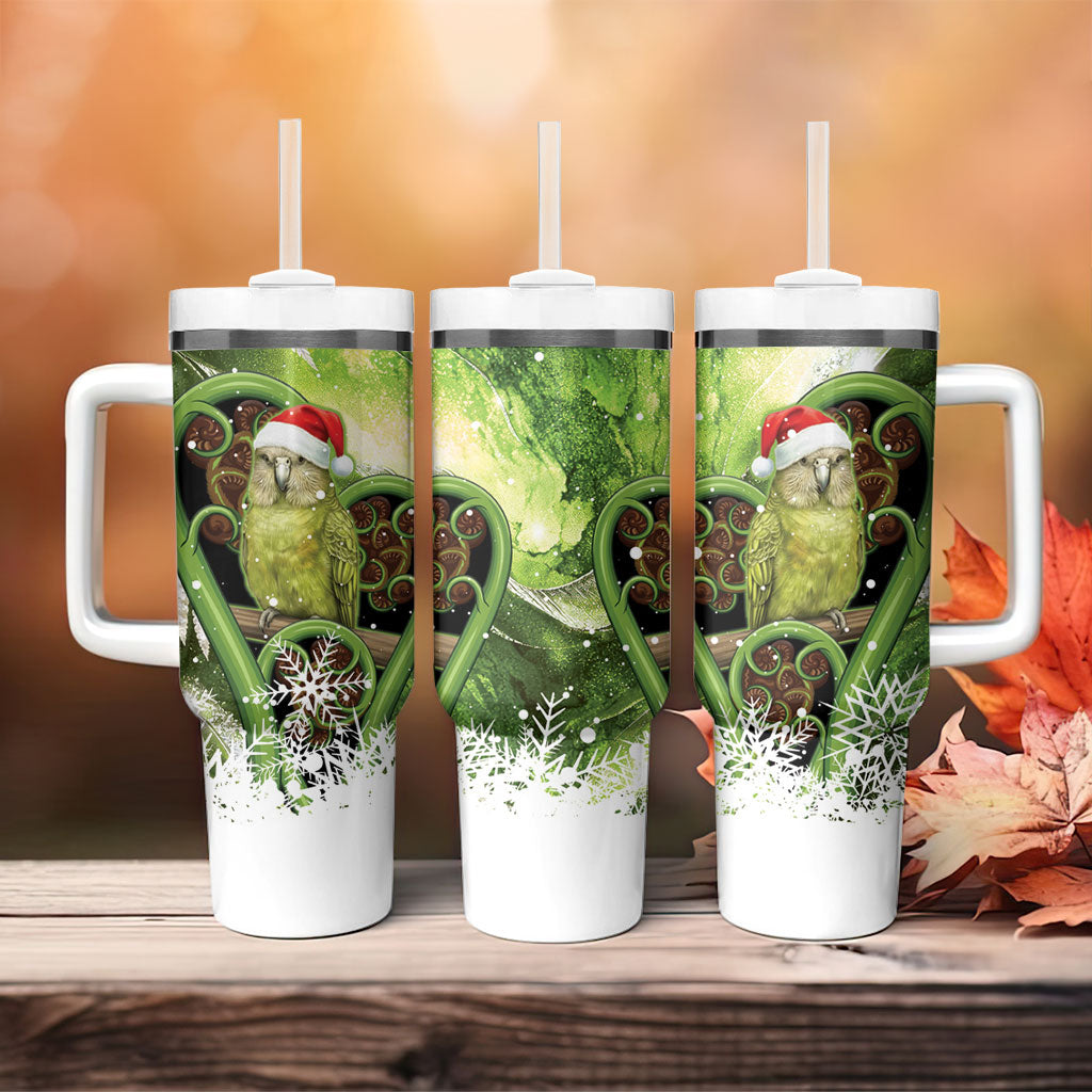 Kakapo New Zealand Christmas In July Tumbler With Handle NZ Aroha Koru Fern Marble Vibes LT14 - Polynesian Pride