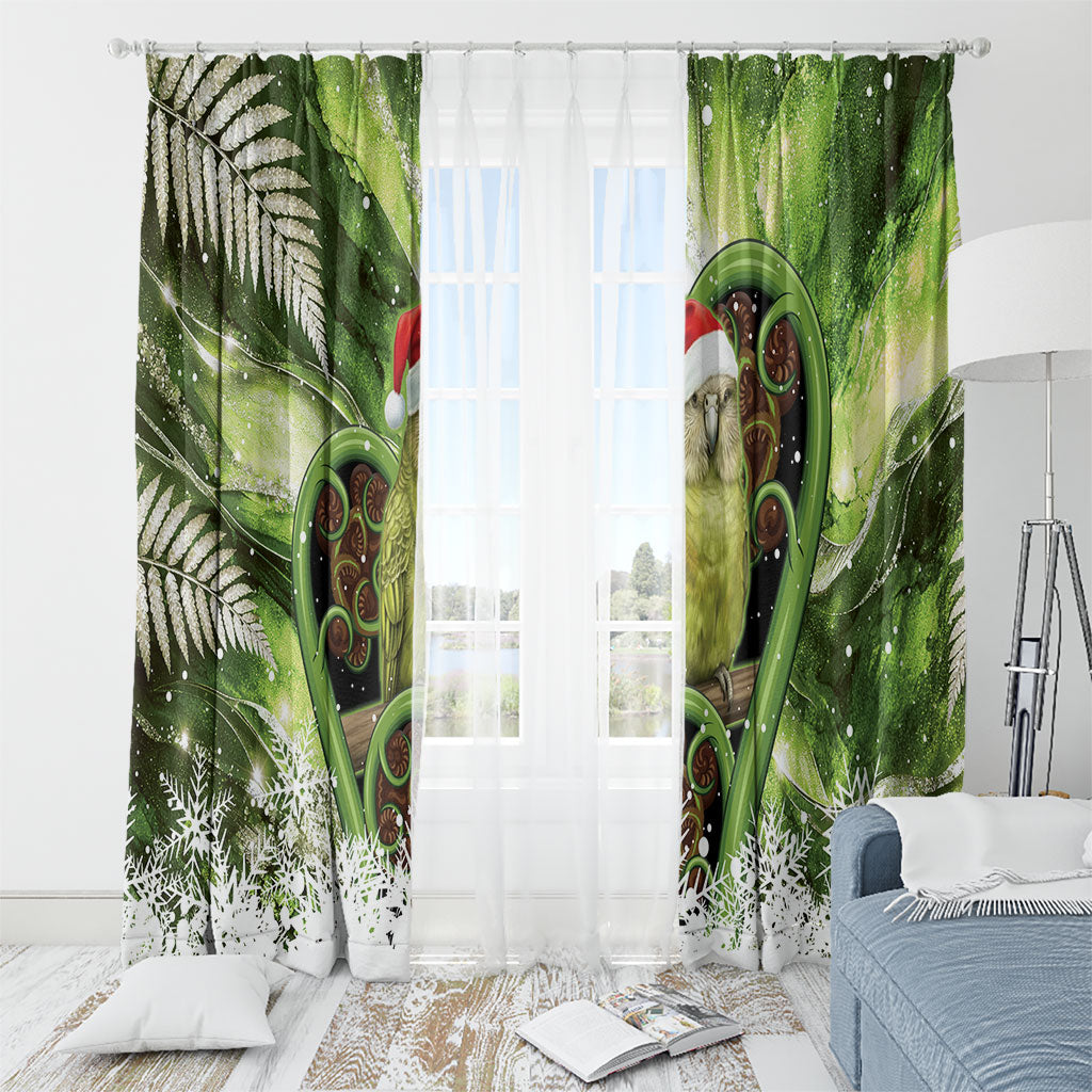Kakapo New Zealand Christmas In July Window Curtain NZ Aroha Koru Fern Marble Vibes LT14 - Polynesian Pride