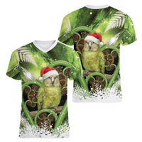 Kakapo New Zealand Christmas In July Women V-Neck T-Shirt NZ Aroha Koru Fern Marble Vibes LT14 - Polynesian Pride