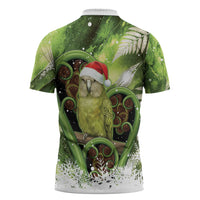 Kakapo New Zealand Christmas In July Zipper Polo Shirt NZ Aroha Koru Fern Marble Vibes LT14 - Polynesian Pride