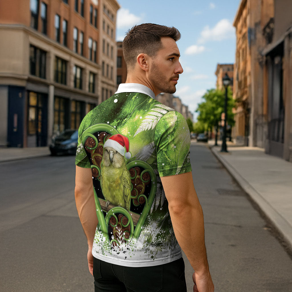 Kakapo New Zealand Christmas In July Zipper Polo Shirt NZ Aroha Koru Fern Marble Vibes LT14 - Polynesian Pride