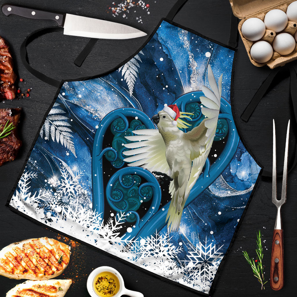 Sulphur-crested Cockatoo New Zealand Christmas In July Apron NZ Aroha Koru Fern Marble Vibes LT14 Blue - Polynesian Pride