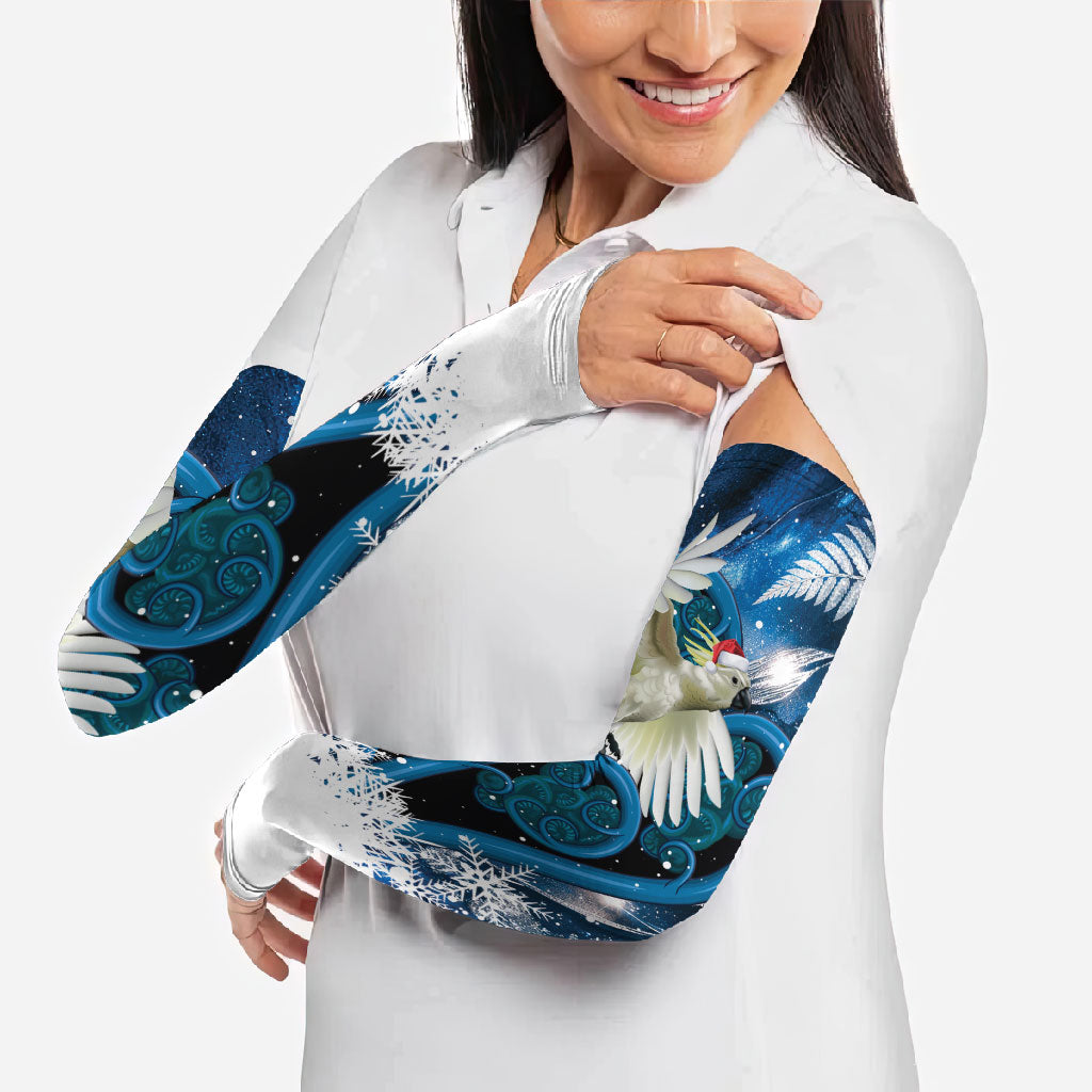 Sulphur-crested Cockatoo New Zealand Christmas In July Arm Sleeves NZ Aroha Koru Fern Marble Vibes LT14 - Polynesian Pride