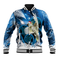 Sulphur-crested Cockatoo New Zealand Christmas In July Baseball Jacket NZ Aroha Koru Fern Marble Vibes LT14 Unisex Blue - Polynesian Pride
