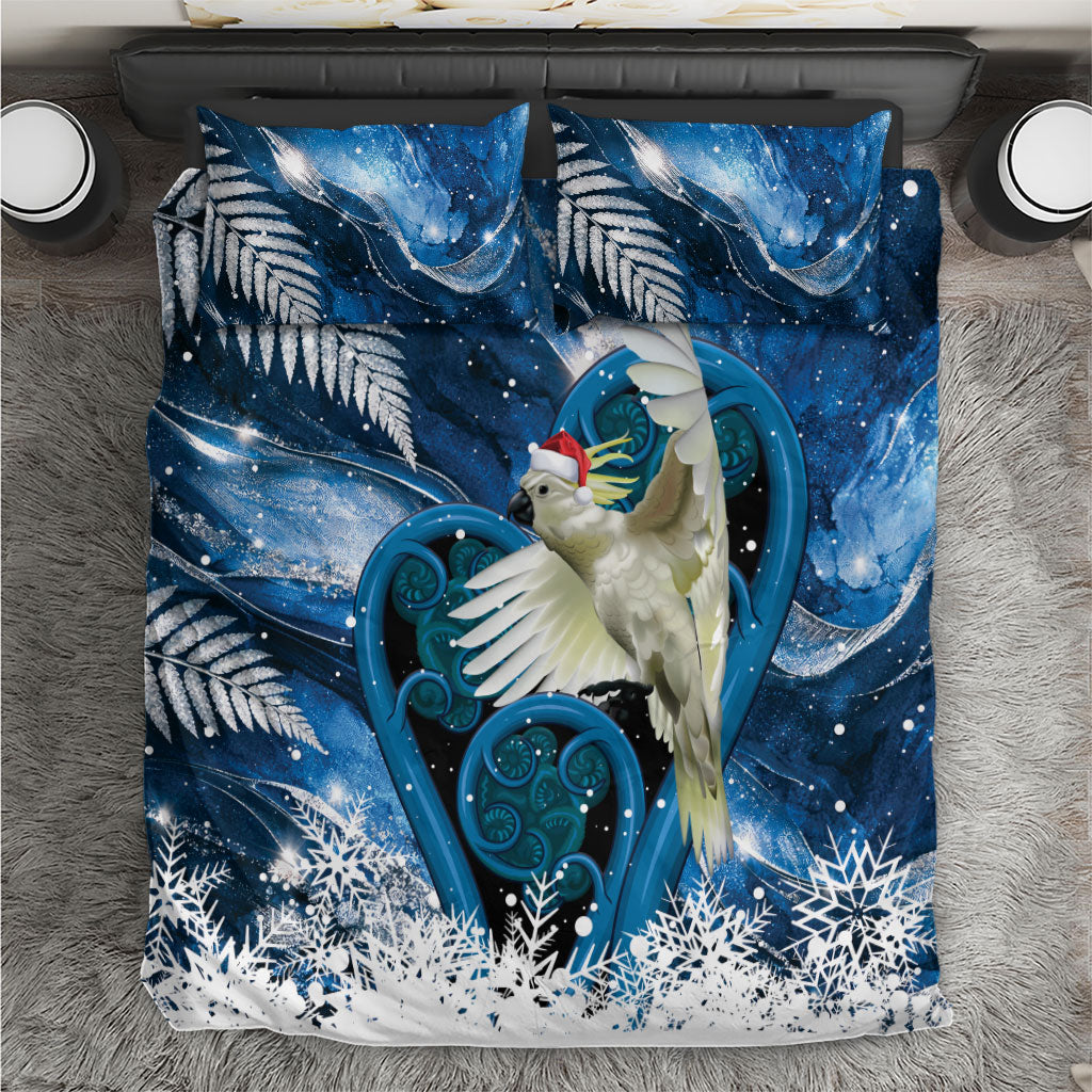Sulphur-crested Cockatoo New Zealand Christmas In July Bedding Set NZ Aroha Koru Fern Marble Vibes LT14 Blue - Polynesian Pride