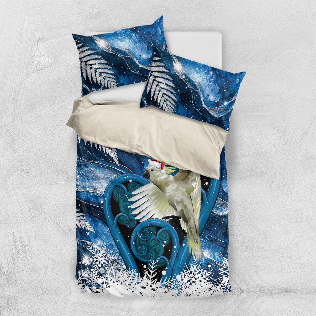 Sulphur-crested Cockatoo New Zealand Christmas In July Bedding Set NZ Aroha Koru Fern Marble Vibes LT14 US Twin 172cm x 218cm Blue - Polynesian Pride