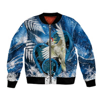 Sulphur-crested Cockatoo New Zealand Christmas In July Bomber Jacket NZ Aroha Koru Fern Marble Vibes LT14 Unisex Blue - Polynesian Pride