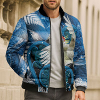Sulphur-crested Cockatoo New Zealand Christmas In July Bomber Puffer Jacket NZ Aroha Koru Fern Marble Vibes LT14 - Polynesian Pride