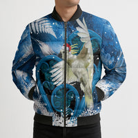 Sulphur-crested Cockatoo New Zealand Christmas In July Bomber Puffer Jacket NZ Aroha Koru Fern Marble Vibes LT14 - Polynesian Pride
