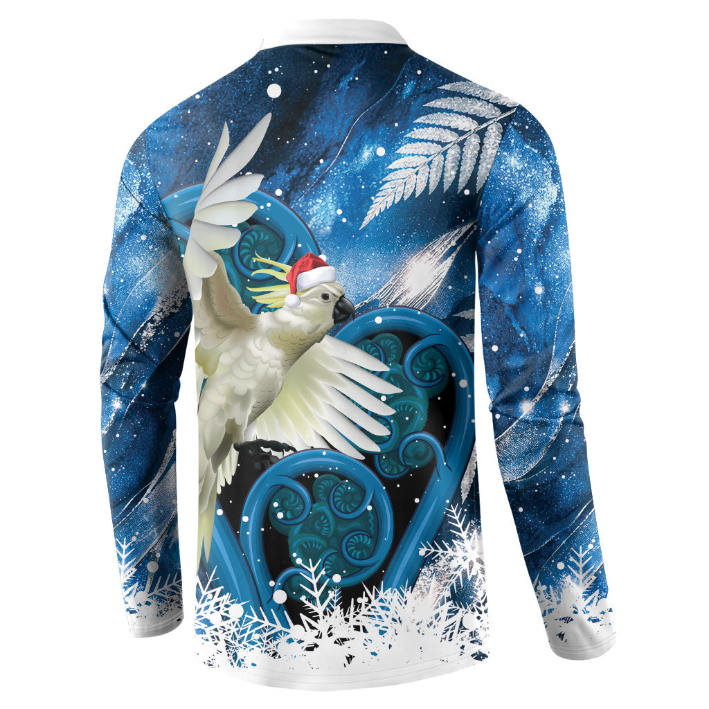 Sulphur-crested Cockatoo New Zealand Christmas In July Button Sweatshirt NZ Aroha Koru Fern Marble Vibes LT14 - Polynesian Pride