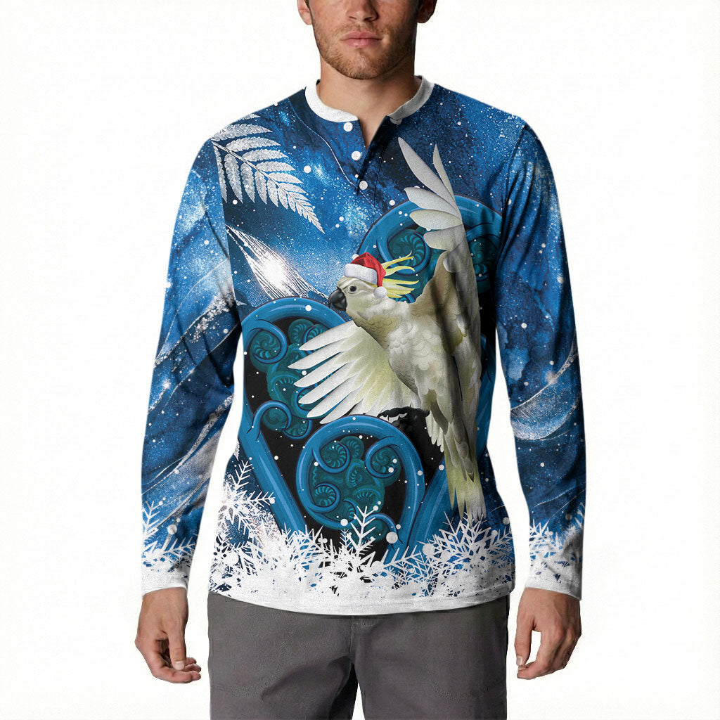 Sulphur-crested Cockatoo New Zealand Christmas In July Button Sweatshirt NZ Aroha Koru Fern Marble Vibes LT14 - Polynesian Pride