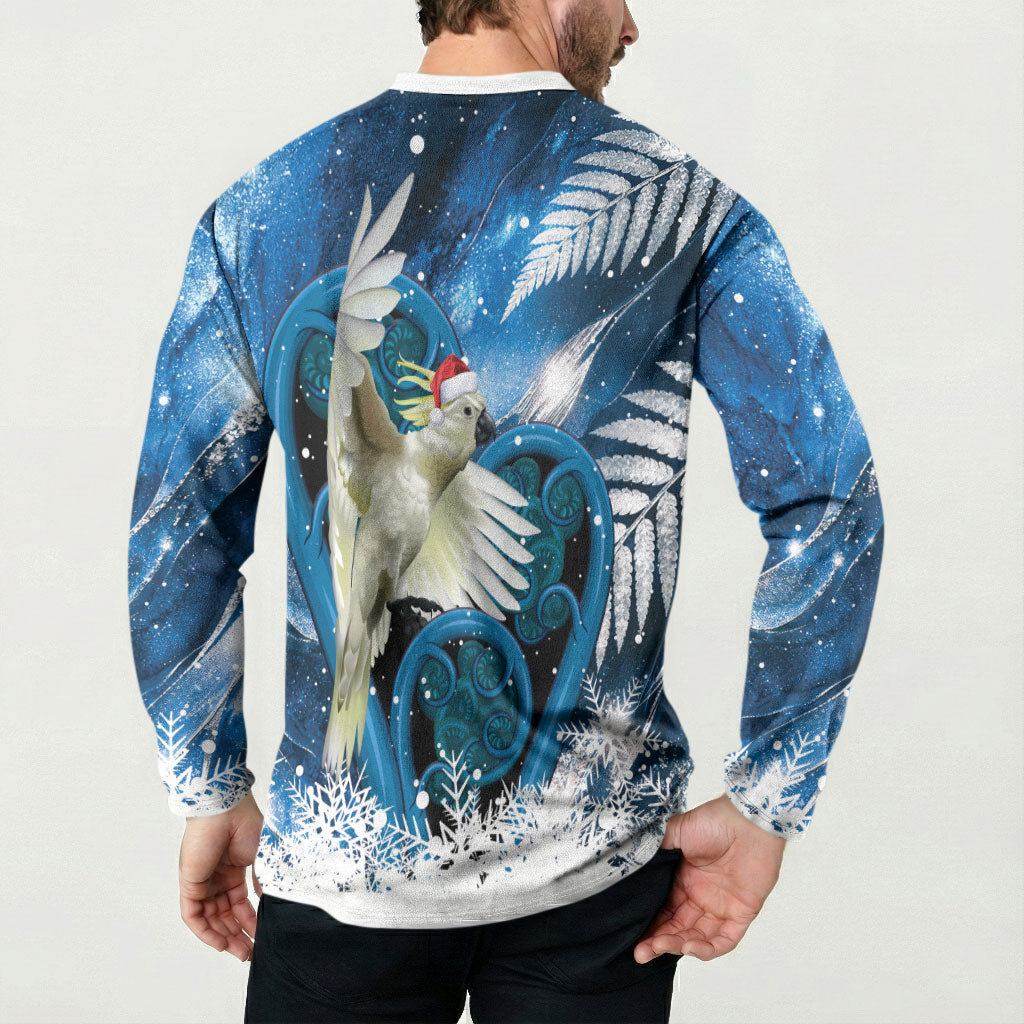 Sulphur-crested Cockatoo New Zealand Christmas In July Button Sweatshirt NZ Aroha Koru Fern Marble Vibes LT14 - Polynesian Pride
