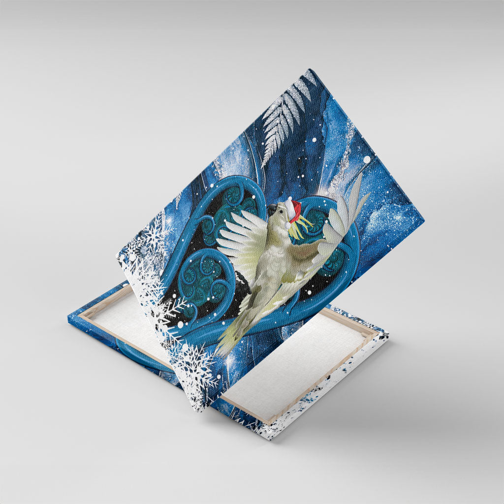 Sulphur-crested Cockatoo New Zealand Christmas In July Canvas Wall Art NZ Aroha Koru Fern Marble Vibes LT14 With Frame Blue - Polynesian Pride