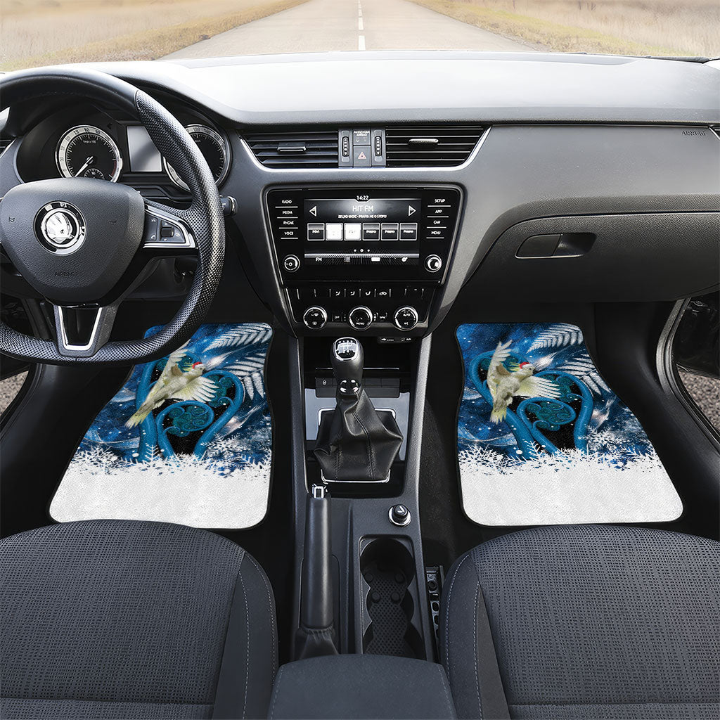 Sulphur-crested Cockatoo New Zealand Christmas In July Car Mats NZ Aroha Koru Fern Marble Vibes LT14 Set 2pcs - Front Blue - Polynesian Pride