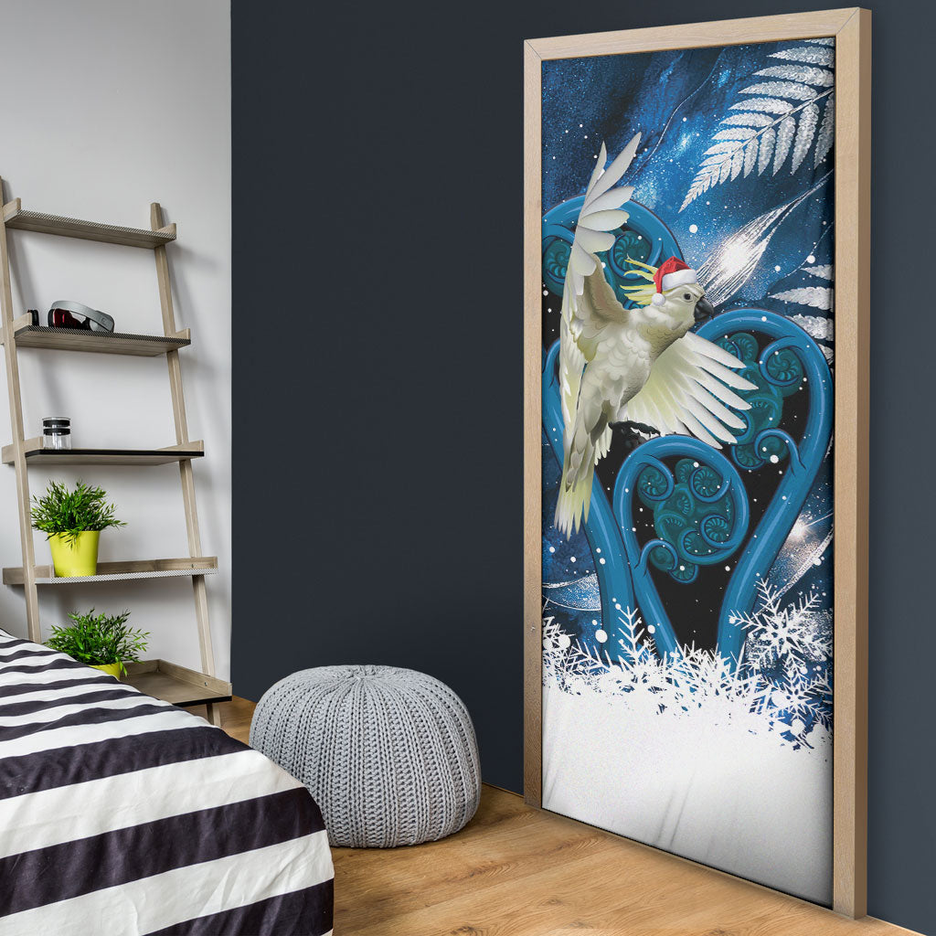 Sulphur-crested Cockatoo New Zealand Christmas In July Door Cover NZ Aroha Koru Fern Marble Vibes LT14 - Polynesian Pride