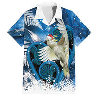 Sulphur-crested Cockatoo New Zealand Christmas In July Family Matching Off Shoulder Maxi Dress and Hawaiian Shirt NZ Aroha Koru Fern Marble Vibes LT14 Dad's Shirt - Short Sleeve Blue - Polynesian Pride