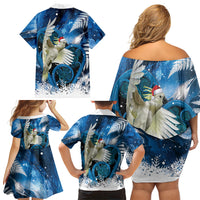 Sulphur-crested Cockatoo New Zealand Christmas In July Family Matching Off Shoulder Short Dress and Hawaiian Shirt NZ Aroha Koru Fern Marble Vibes LT14 - Polynesian Pride