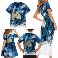 Sulphur-crested Cockatoo New Zealand Christmas In July Family Matching Short Sleeve Bodycon Dress and Hawaiian Shirt NZ Aroha Koru Fern Marble Vibes LT14 - Polynesian Pride