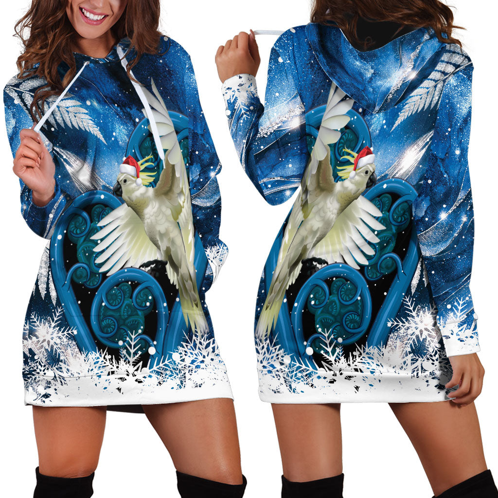 Sulphur-crested Cockatoo New Zealand Christmas In July Hoodie Dress NZ Aroha Koru Fern Marble Vibes LT14 - Polynesian Pride