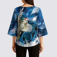 Sulphur-crested Cockatoo New Zealand Christmas In July Kimono Sleeve Blouse NZ Aroha Koru Fern Marble Vibes LT14 - Polynesian Pride