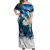 Sulphur-crested Cockatoo New Zealand Christmas In July Off Shoulder Maxi Dress NZ Aroha Koru Fern Marble Vibes LT14 Women Blue - Polynesian Pride