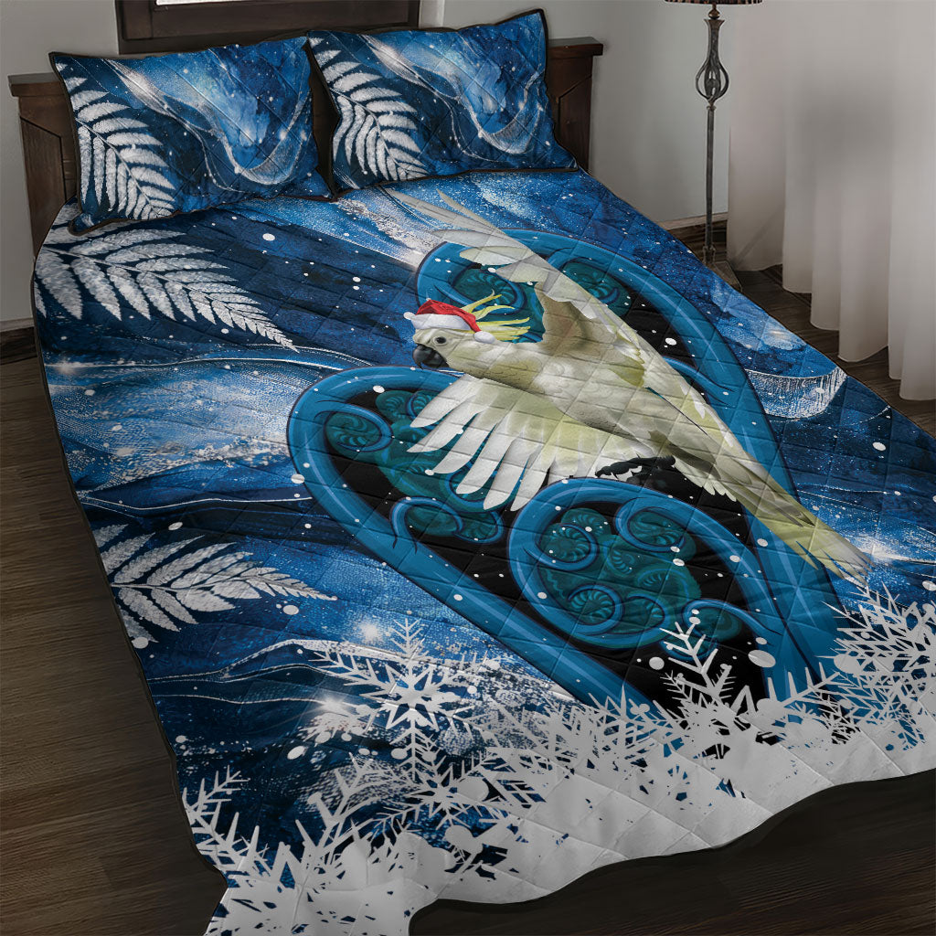 Sulphur-crested Cockatoo New Zealand Christmas In July Quilt Bed Set NZ Aroha Koru Fern Marble Vibes LT14 Blue - Polynesian Pride