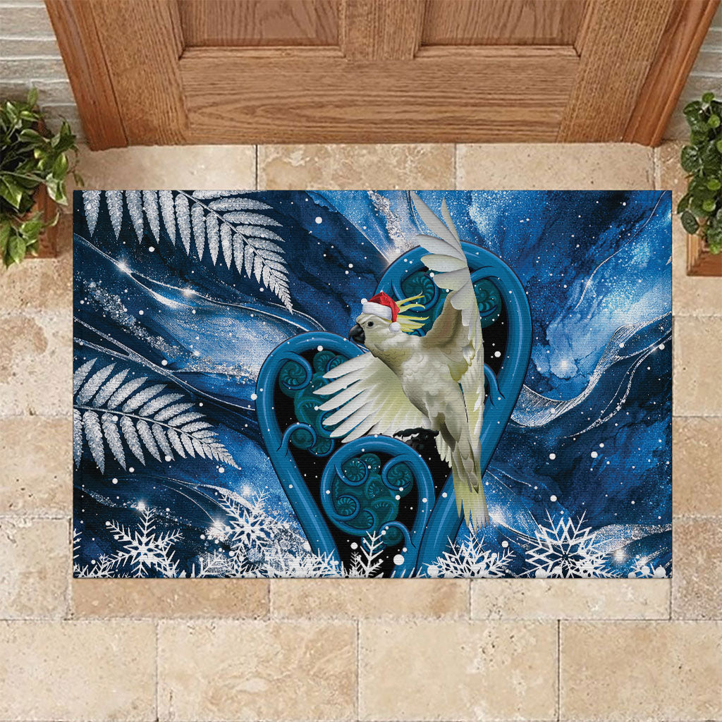 Sulphur-crested Cockatoo New Zealand Christmas In July Rubber Doormat NZ Aroha Koru Fern Marble Vibes LT14 Blue - Polynesian Pride