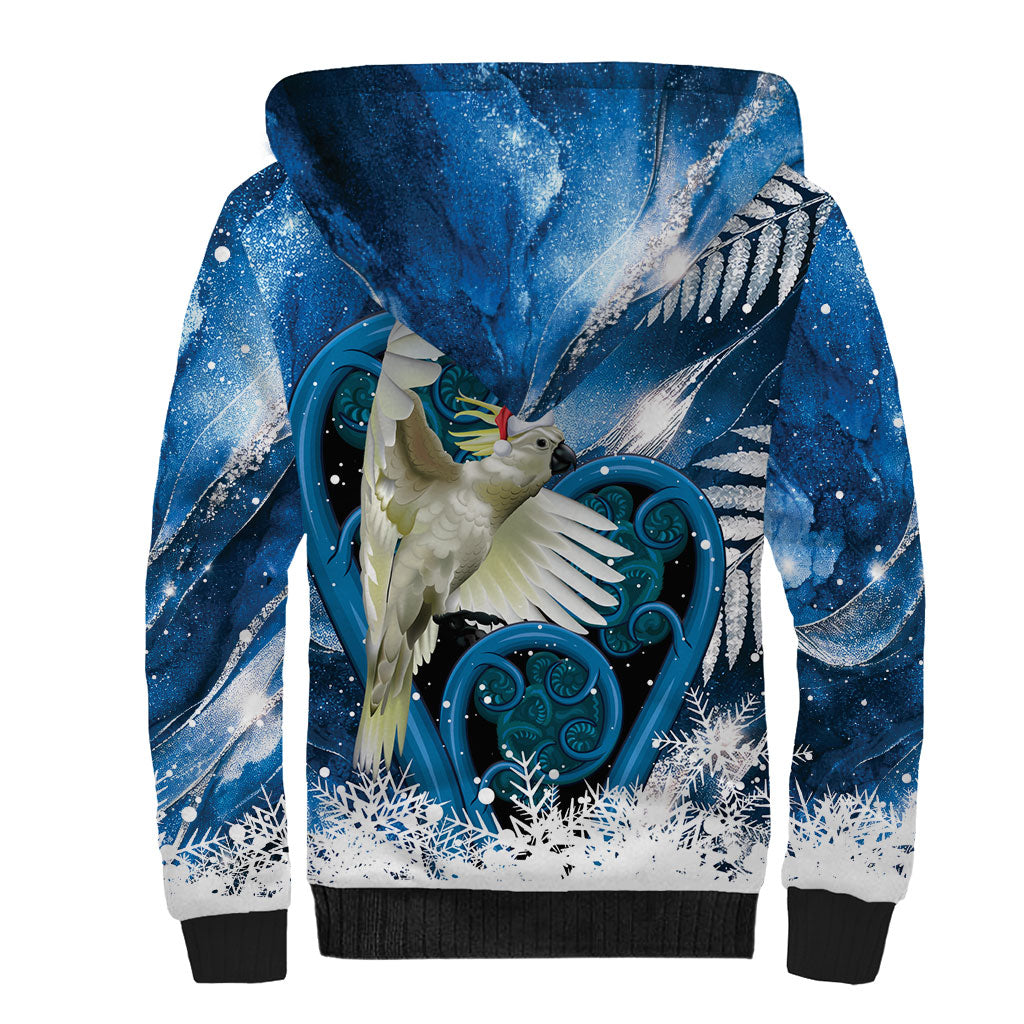 Sulphur-crested Cockatoo New Zealand Christmas In July Sherpa Hoodie NZ Aroha Koru Fern Marble Vibes LT14 - Polynesian Pride