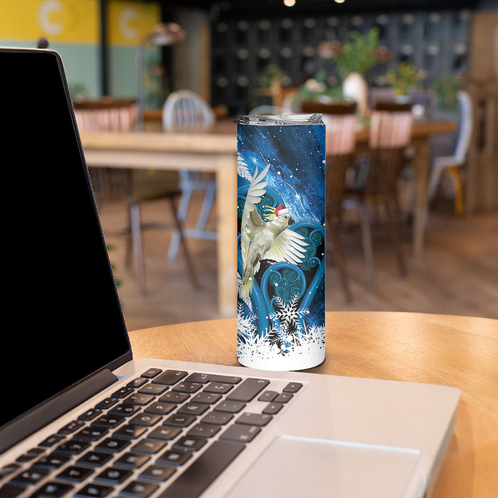 Sulphur-crested Cockatoo New Zealand Christmas In July Skinny Tumbler NZ Aroha Koru Fern Marble Vibes LT14 - Polynesian Pride
