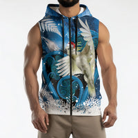 Sulphur-crested Cockatoo New Zealand Christmas In July Sleeveless Zip Hoodie NZ Aroha Koru Fern Marble Vibes LT14 - Polynesian Pride