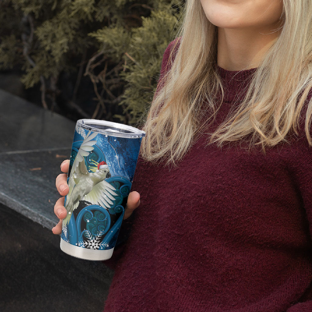Sulphur-crested Cockatoo New Zealand Christmas In July Tumbler Cup NZ Aroha Koru Fern Marble Vibes LT14 - Polynesian Pride