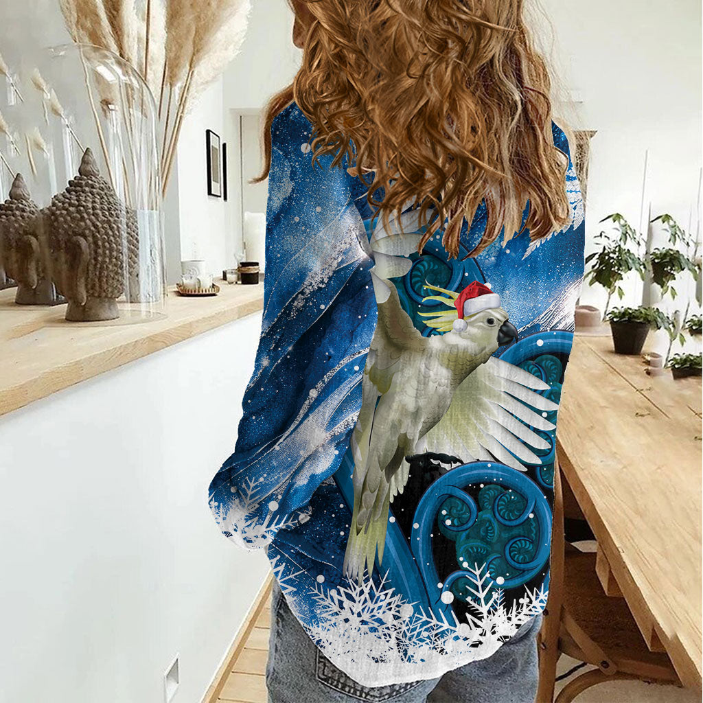 Sulphur-crested Cockatoo New Zealand Christmas In July Women Casual Shirt NZ Aroha Koru Fern Marble Vibes LT14 - Polynesian Pride