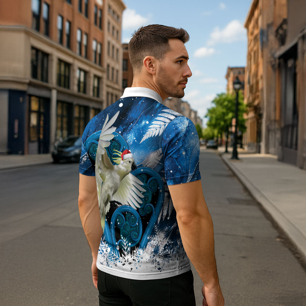 Sulphur-crested Cockatoo New Zealand Christmas In July Zipper Polo Shirt NZ Aroha Koru Fern Marble Vibes LT14 - Polynesian Pride