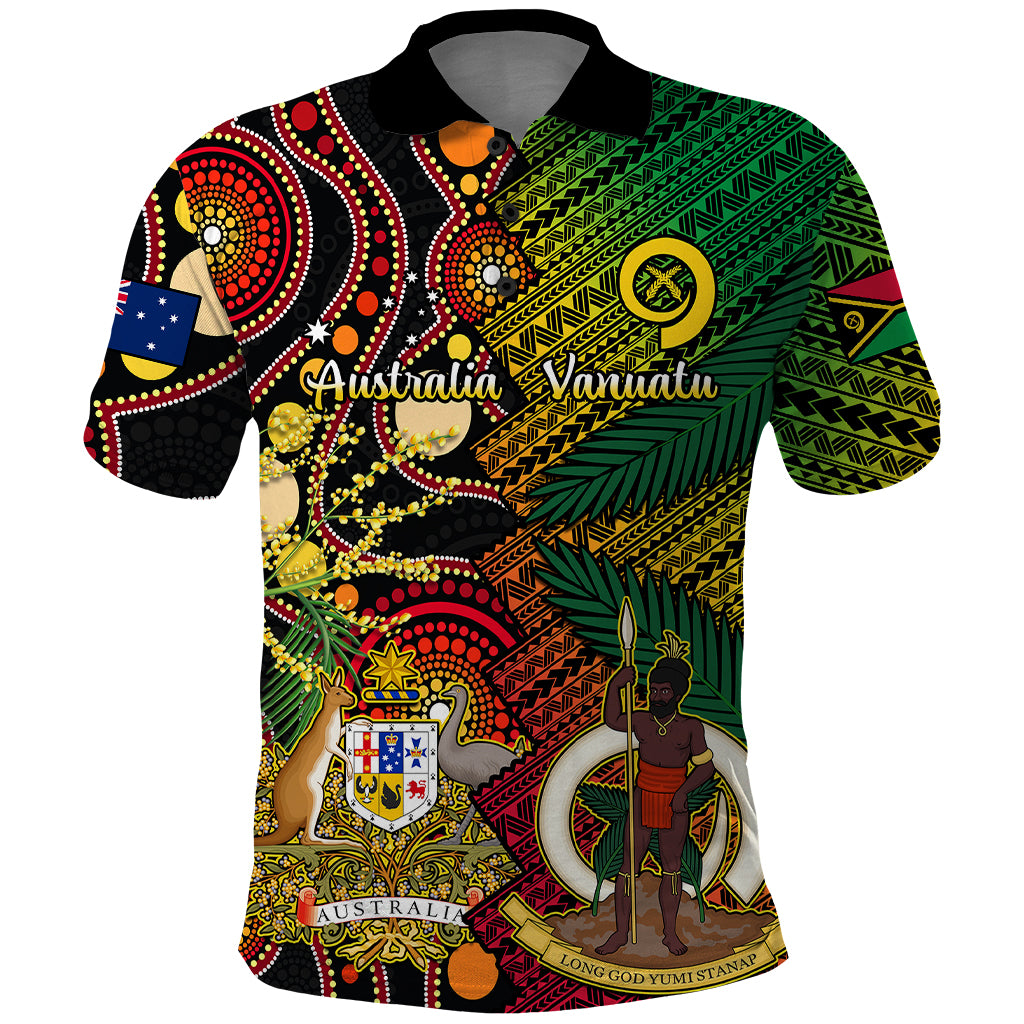 Vanuatu and Australia Polo Shirt Vanuatuan Polynesian Mix Aussie Aboriginal Art LT14 Black - Polynesian Pride